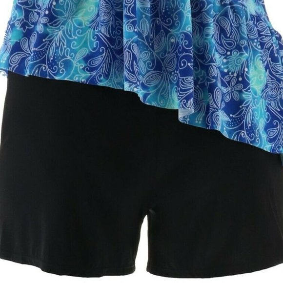New $90 2Pc Fit 4 U High Neck Diagonal Ruffle Tankini&Short - Picture 4 of 9